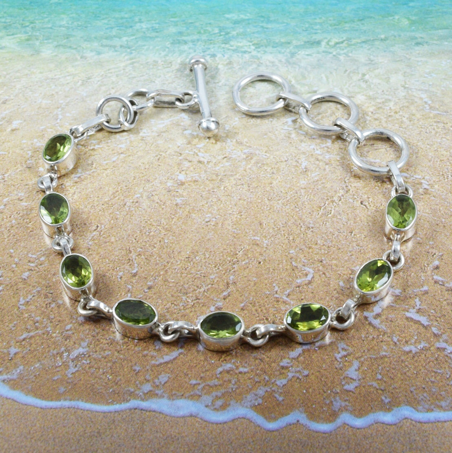 Hawaiian Genuine Green Peridot Bracelet, Sterling Silver Oval Cut Peridot Bracelet, Christmas Anniversary Birthday Mom Gift