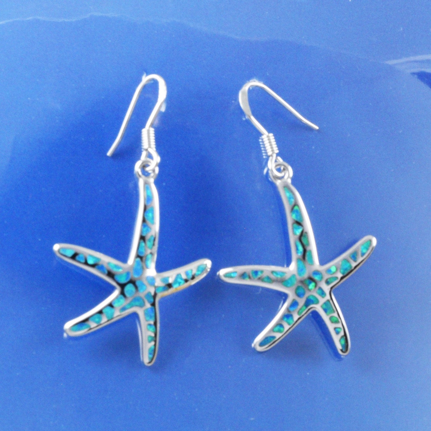 Hawaiian Large Blue Opal Starfish Earrings, Sterling Silver Opal Star Fish Dangle Earrings, Hawaiian Jewelry, Christmas Mom Birthday Gift