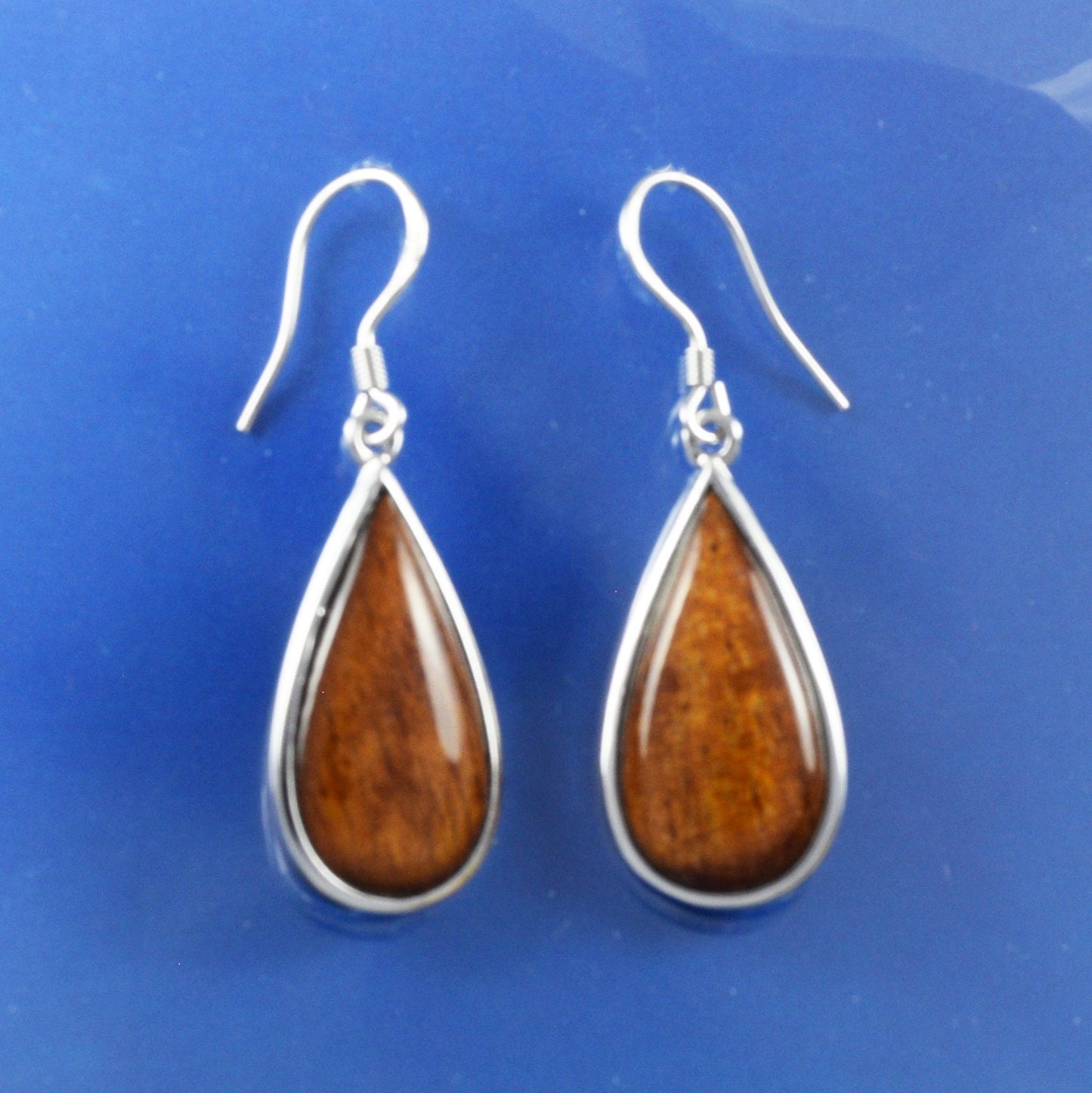 Hawaiian Large Genuine Koa Wood Rain Drop Earrings, Sterling Silver Koa Wood Rain Drop Dangle Earrings, Christmas Mom Birthday Gift