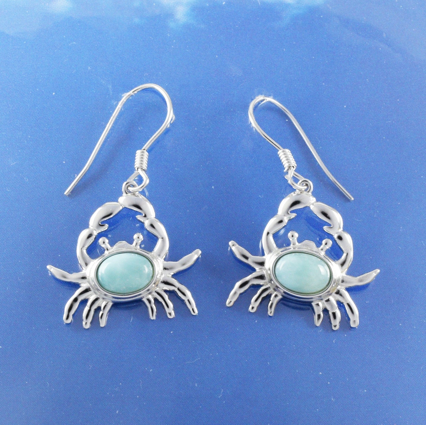 Hawaiian Genuine Larimar Crab Earrings, Sterling Silver Larimar Inlay Crab Dangle Earrings, Christmas Mom Birthday Gift