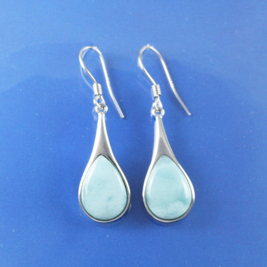 Hawaiian Large Genuine Larimar Rain Drop Earrings, Sterling Silver Larimar Inlay Rain Drop Dangle Earrings, Christmas Mom Birthday Gift