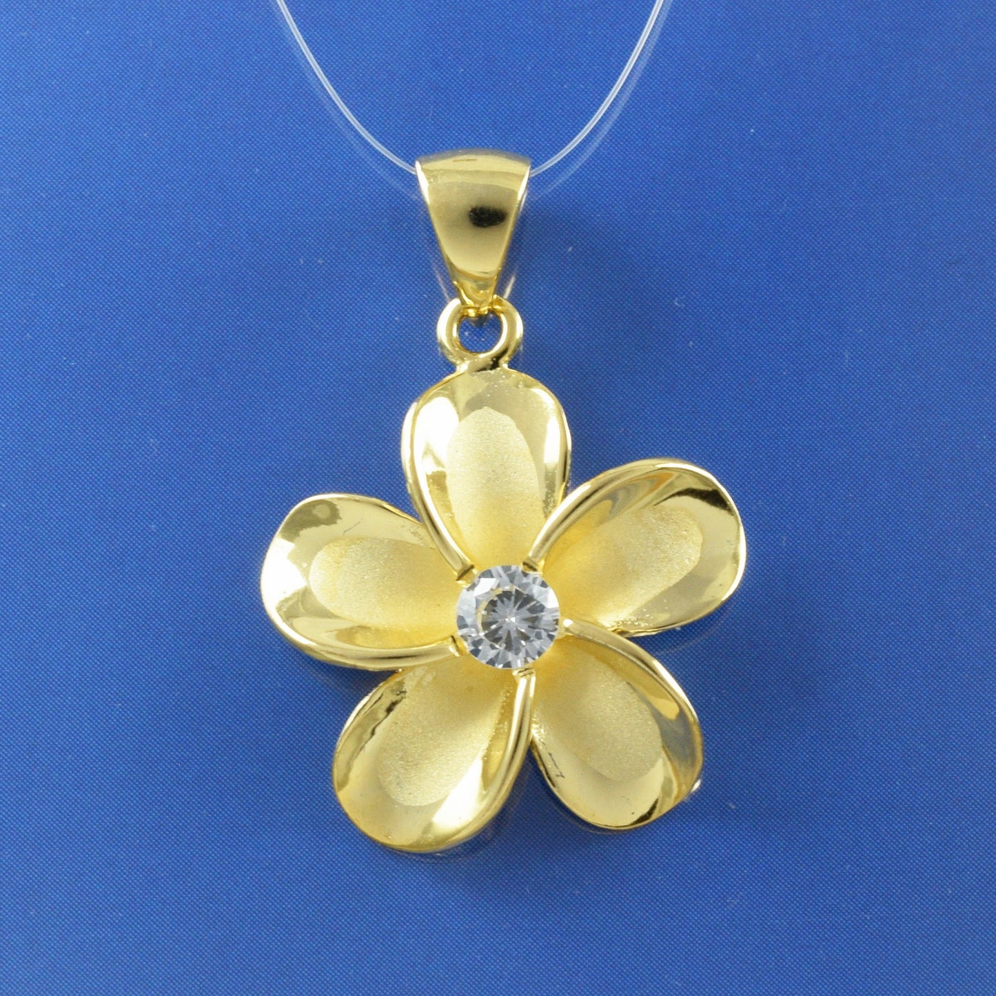 Hawaiian Plumeria Pendant, Sterling Silver Yellow-Gold Plated Plumeria CZ Pendant, Christmas Anniversary Birthday Mom Gift