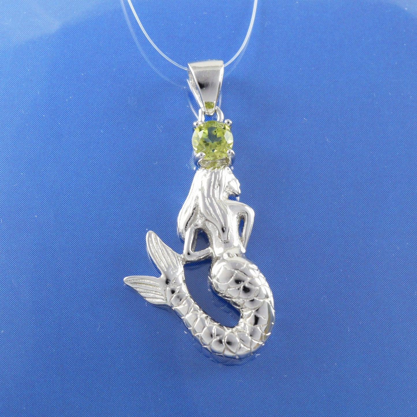 Hawaiian Genuine Peridot Mermaid Pendant, Sterling Silver Green Peridot Mermaid Pendant, Christmas Anniversary Mom Birthday Gift