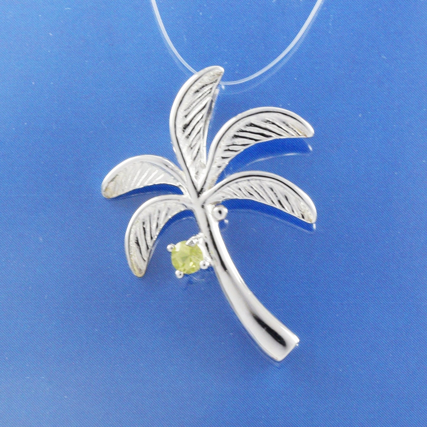 Hawaiian Genuine Peridot Palm Tree Pendant, Sterling Silver Green Peridot Palm Tree Pendant, Christmas Present, Birthday Mom Gift