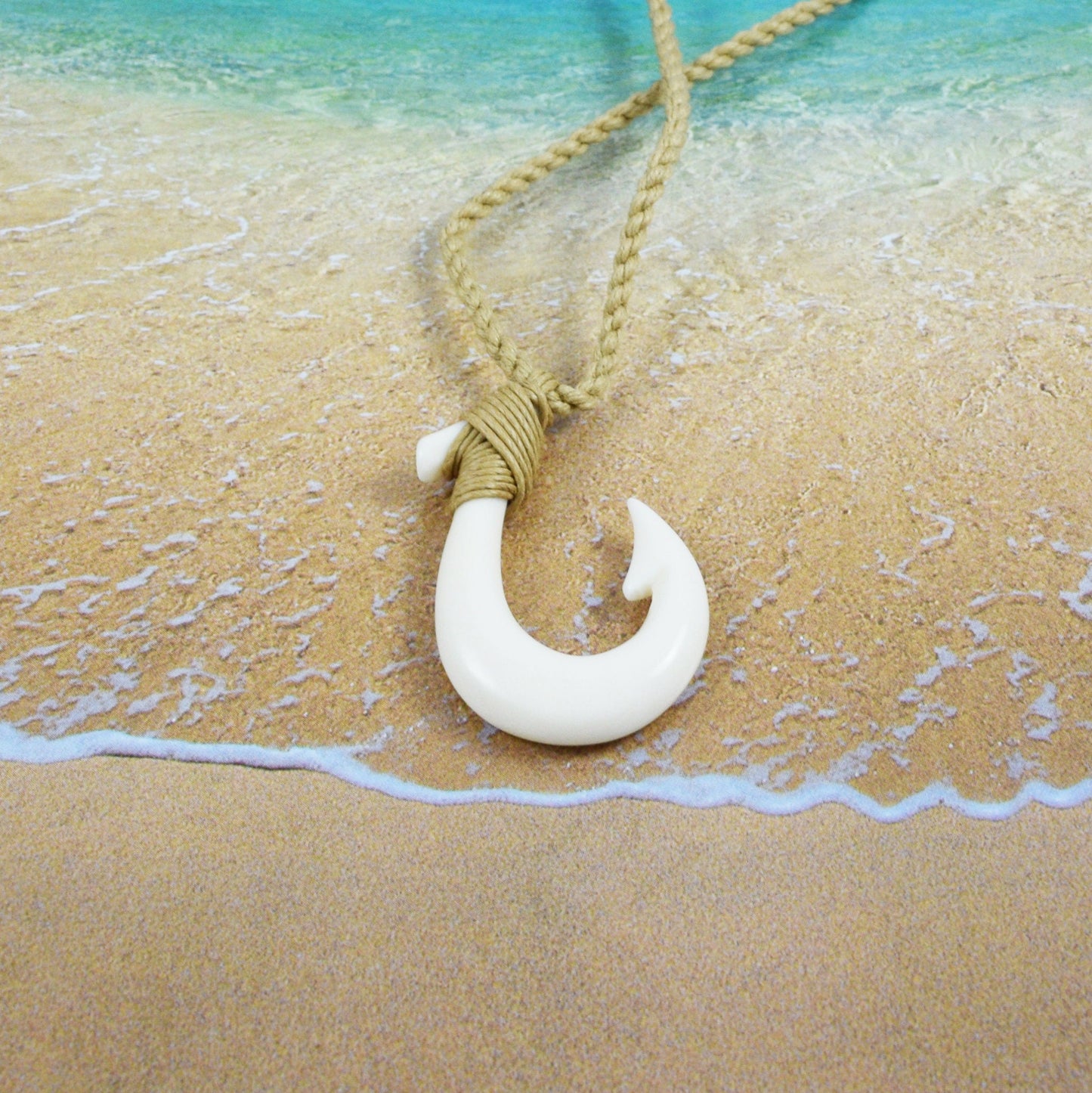 Hawaiian Fish Hook Necklace, Hand Carved Buffalo Bone Fish Hook Necklace, Christmas Present, Anniversary Birthday Gift