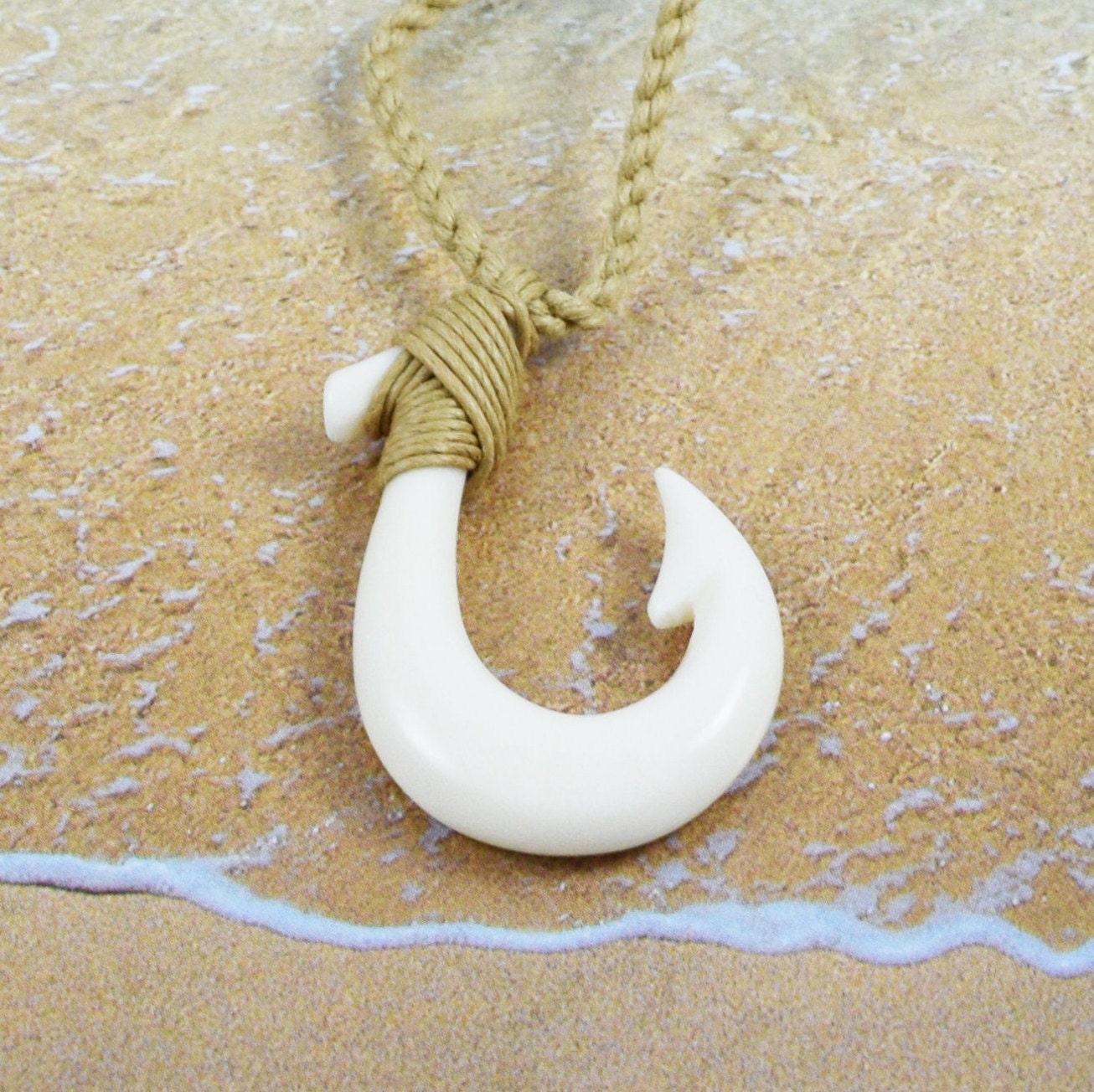 Hawaiian Fish Hook Necklace, Hand Carved Buffalo Bone Fish Hook Necklace, Christmas Present, Anniversary Birthday Gift