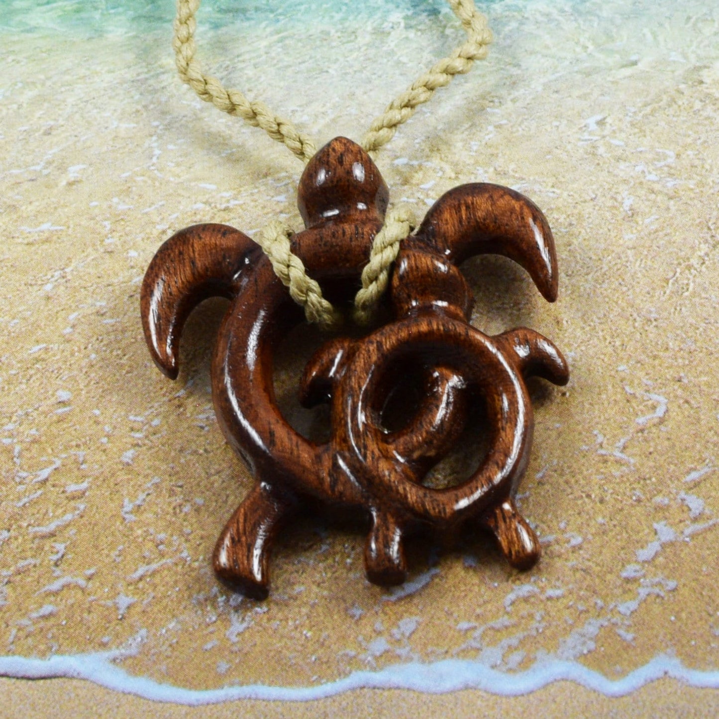 Hawaiian Genuine Koa Wood Mom & Small Sea Turtle Necklace, Hand Carved Koa Wood Sea Turtle Necklace, Christmas Anniversary Birthday Gift