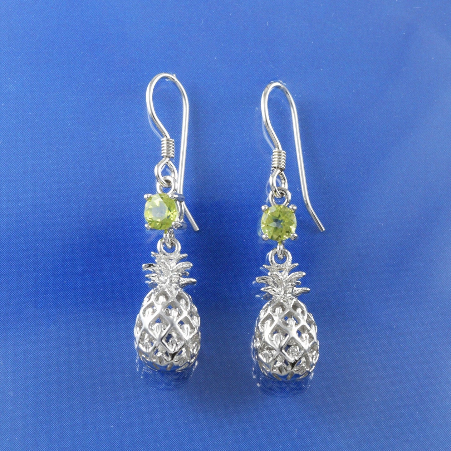 Hawaiian 3D Genuine Peridot Pineapple Earrings, Sterling Silver Peridot Pineapple Dangle Earrings, Christmas Anniversary Birthday Gift