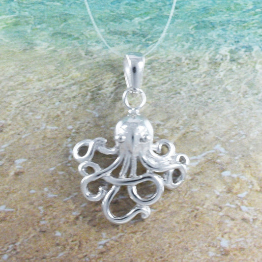 Hawaiian Swirl Octopus Necklace, Sterling Silver Octopus Charm Pendant, Hawaiian Jewelry, Christmas Anniversary Mom Birthday Gift