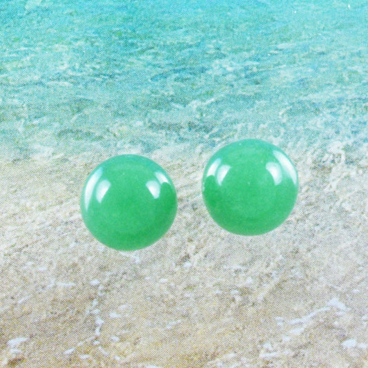 Hawaiian Genuine Green Jade Earrings, Sterling Silver Green Jade Round Stud Earrings, Hawaiian Jewelry, Christmas Birthday Gift