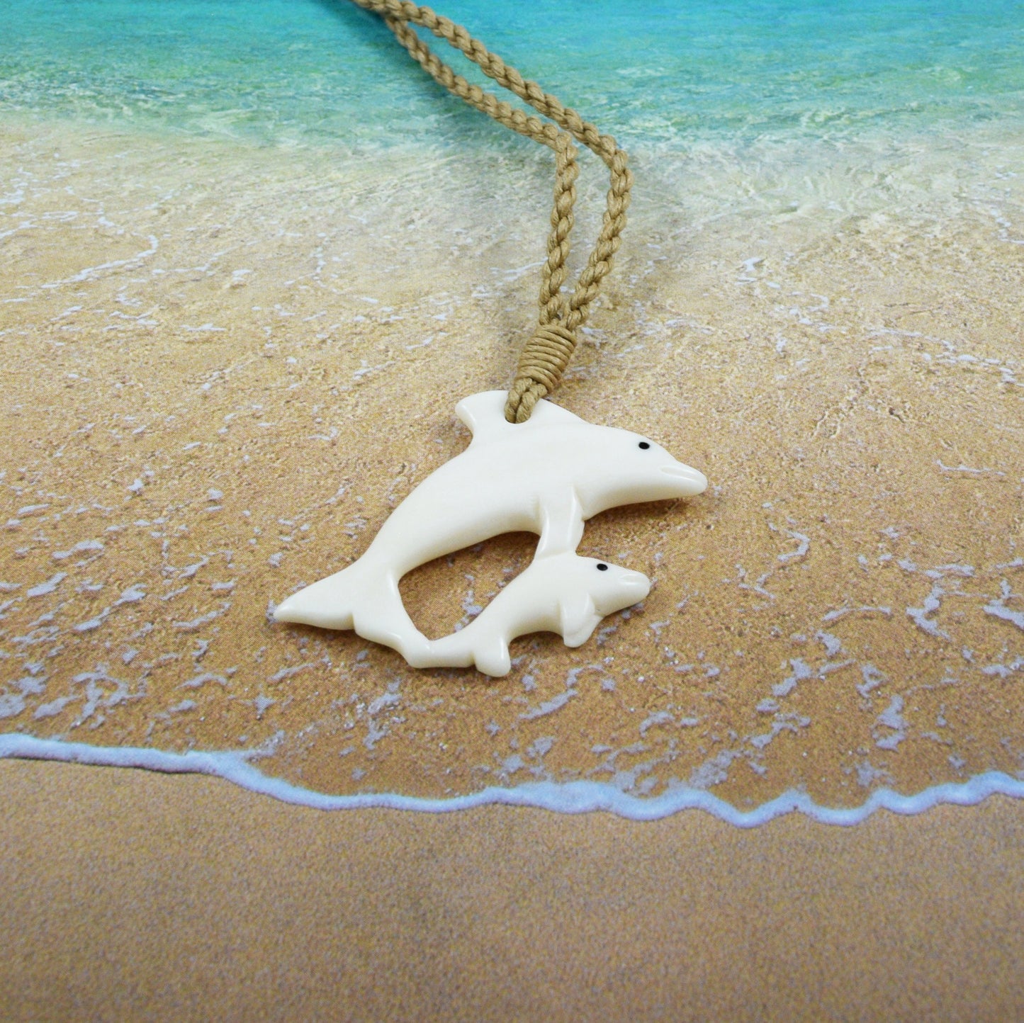 Hawaiian Mom & Small Dolphin Necklace, Hand Carved Buffalo Bone 2 Dolphin Necklace, Christmas Present, Anniversary Gift, Birthday Gift