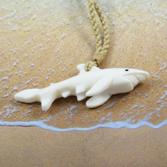 Hawaiian 3D Shark Necklace, Hand Carved Buffalo Bone Shark Necklace, Christmas Present, Anniversary Gift, Birthday Gift