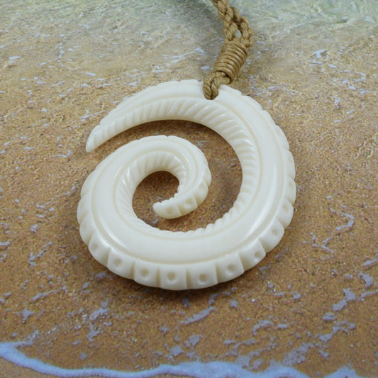 Hawaiian Ocean Wave Necklace, Hand Carved Buffalo Bone Wave Necklace, Christmas Anniversary Birthday Gift