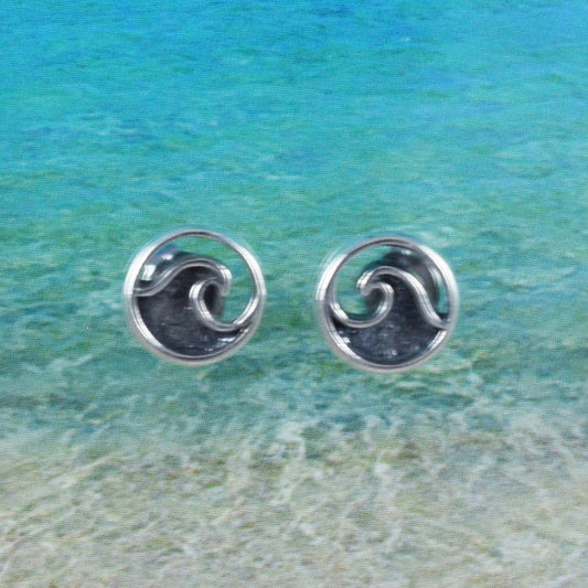 Hawaiian Ocean Wave Earrings, Sterling Silver Ocean Wave Stud Post Earrings, Hawaiian Jewelry, Christmas Birthday Mom Gift