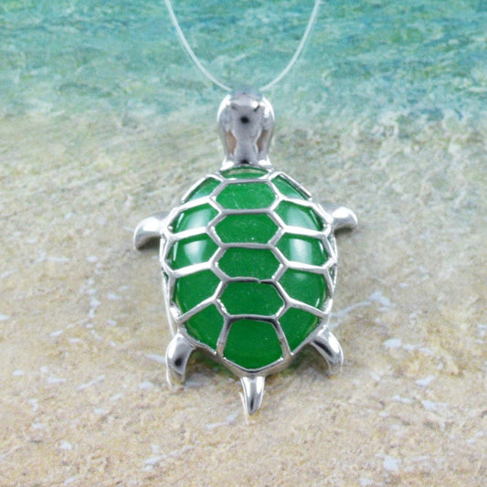 Hawaiian Genuine Green Jade Sea Turtle Necklace, Sterling Silver Jade Sea Turtle Pendant, Christmas Birthday Gift