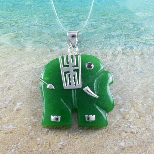 Hawaiian Genuine Green Jade Elephant Necklace, Sterling Silver Green Jade Elephant Pendant, Christmas Birthday Gift