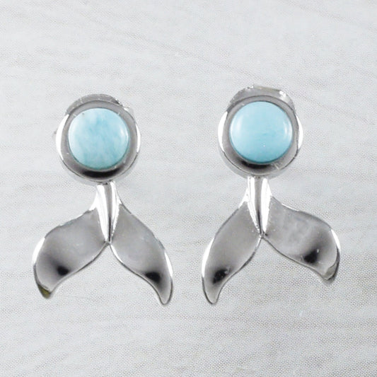 Hawaiian Genuine Larimar Whale Tail Earrings, Sterling Silver Larimar Whale Tail Stud Earrings, E9360 Birthday Mom Mother Gift