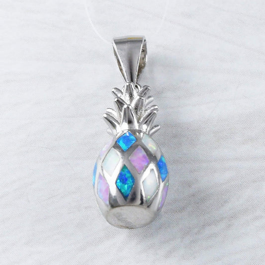 Hawaiian 3D Tri-color Opal Pineapple Pendant, Sterling Silver Blue White Pink Opal Pineapple Pendant, N9309 Birthday Gift