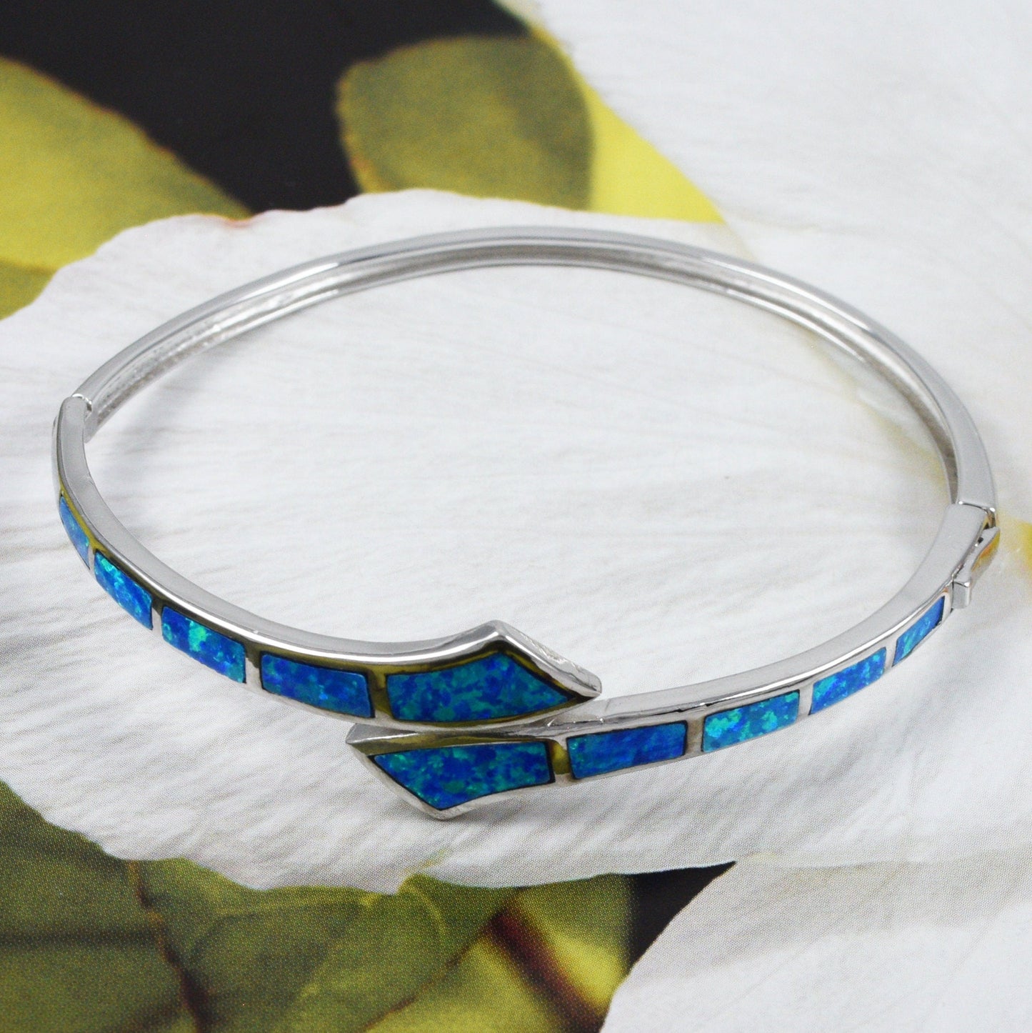 Hawaiian Blue Opal Ocean Wave Bangle Bracelet, Sterling Silver Blue Opal Wave Bracelet, B3344 Birthday Gift, Statement PC