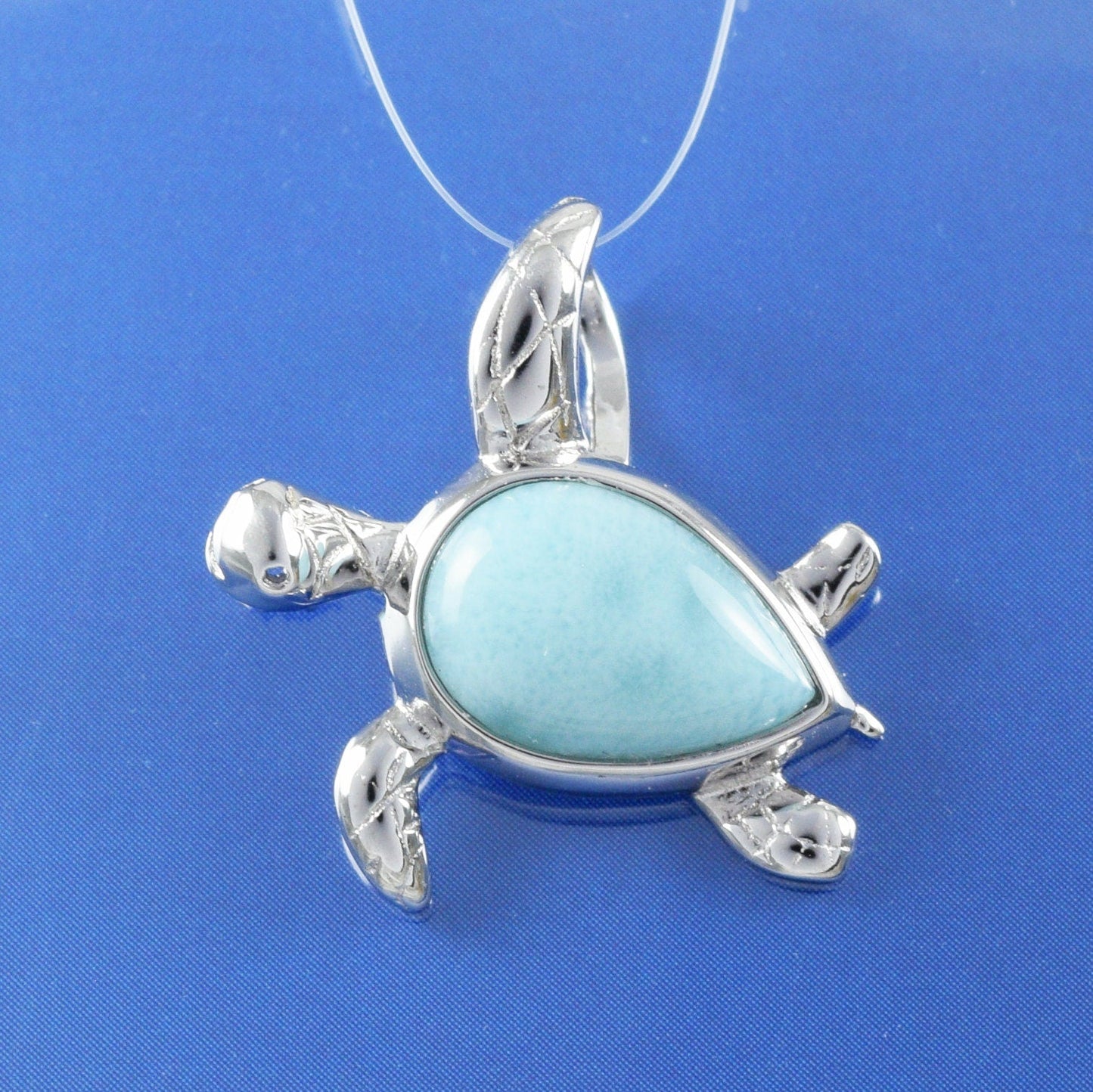 Hawaiian Genuine Larimar Sea Turtle Pendant, Sterling Silver Larimar Turtle Pendant, N8841 Birthday Mother Wife Mom Gift