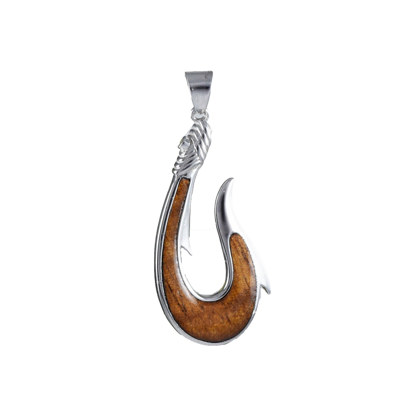 Hawaiian Large Genuine Koa Wood Fish Hook Pendant, Sterling Silver Fish Hook Pendant, N8861 Birthday Mother Gift