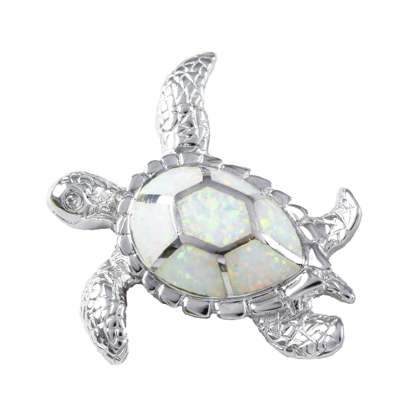 Hawaiian X-Large White Opal Sea Turtle Pendant, Sterling Silver White Opal Inlay Sea Turtle Pendant, Mother Christmas Birthday Gift