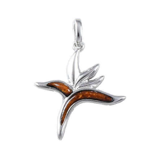 Hawaiian Genuine Koa Wood Bird of Paradise Pendant, Sterling Silver Bird of Paradise Flower Pendant, Mother Christmas Birthday Gift