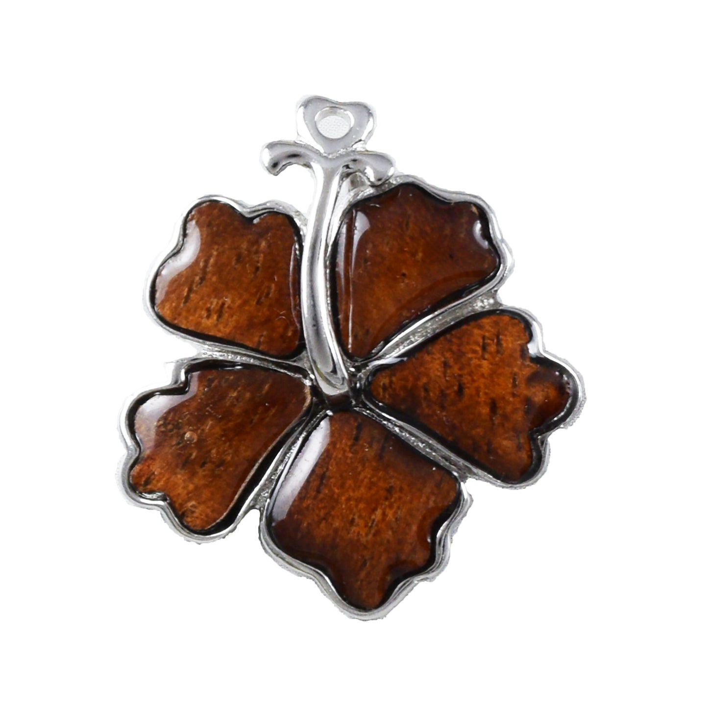 Hawaiian Genuine Koa Wood Hibiscus Pendant, Sterling Silver Koa Wood Inlay Hibiscus Pendant, Christmas Present, Birthday Mom Gift