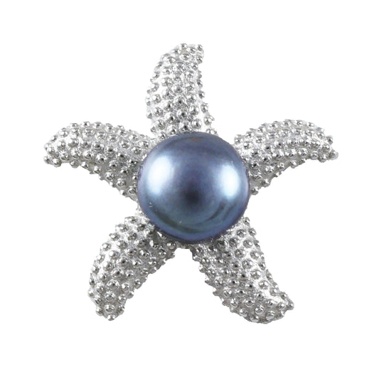 Hawaiian Large Genuine Black Pearl Starfish Pendant, Sterling Silver Black Pearl Starfish Pendant, Hawaiian Mother Christmas Birthday Gift