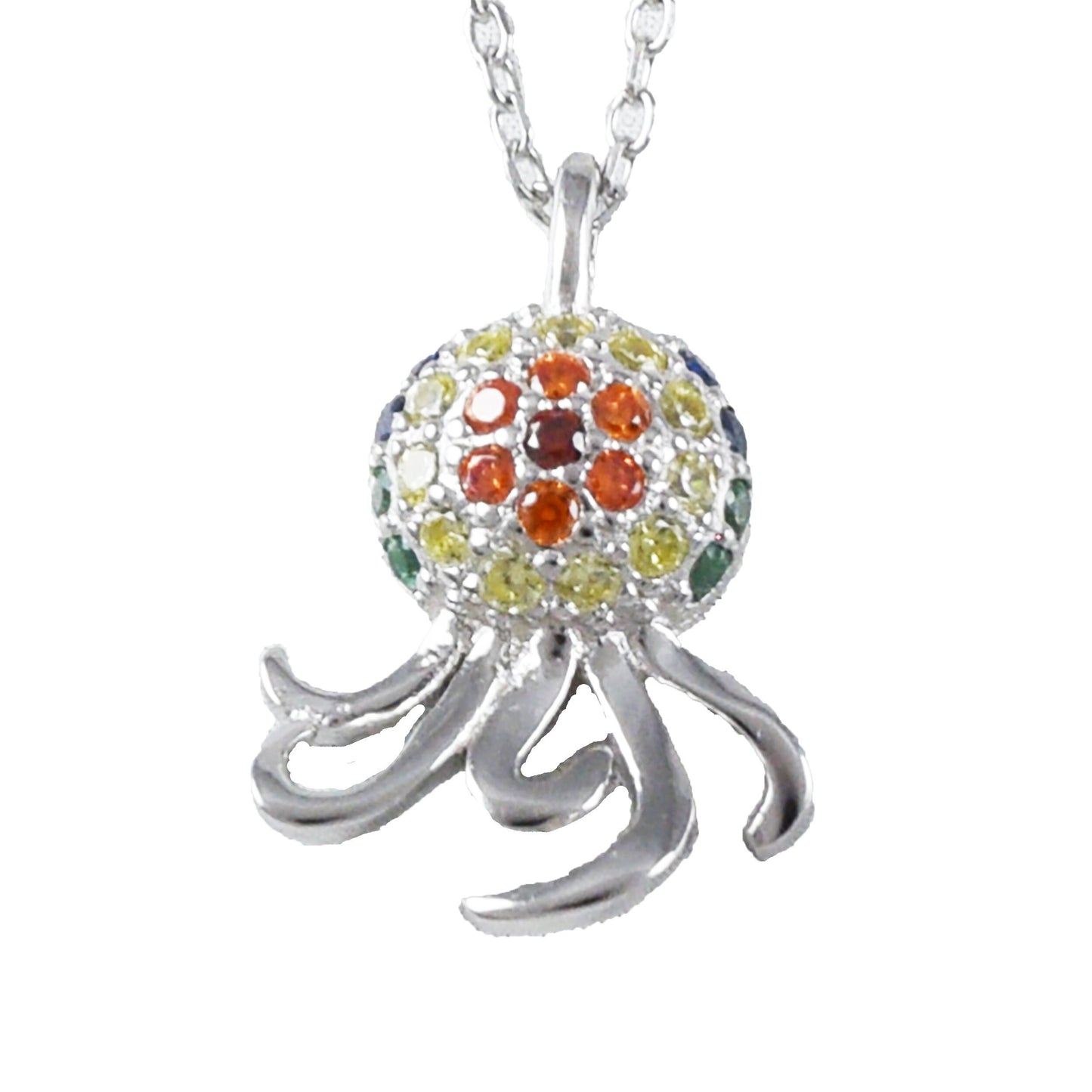 Hawaiian Rainbow Color Stone Octopus Necklace, Sterling Silver Octopus CZ Necklace, Hawaiian Christmas Anniversary Birthday Mom Gift