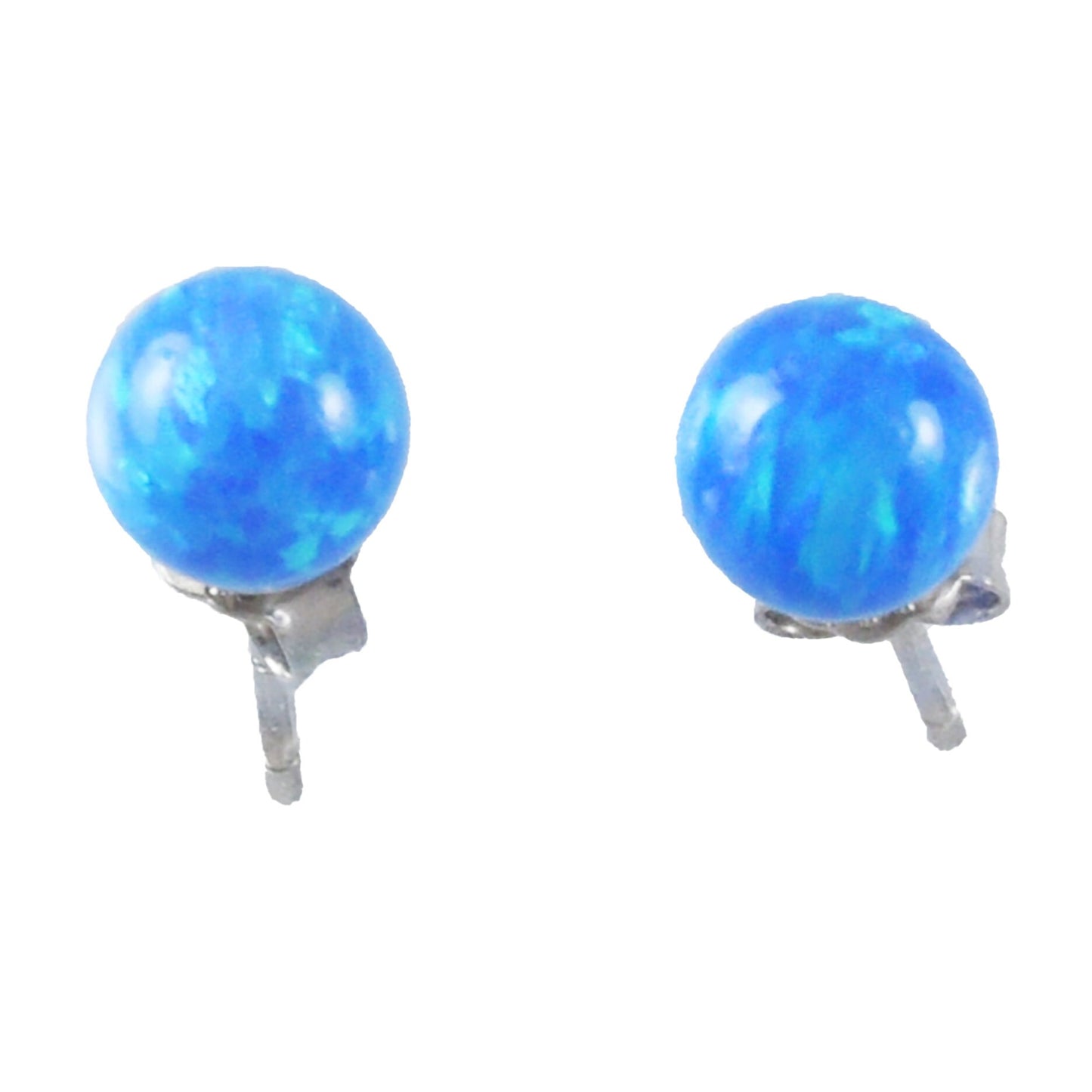 Hawaiian Blue Opal Round Ball Earrings, Sterling Silver Blue Opal Round Ball Stud Earrings, Christmas Present Birthday Gift