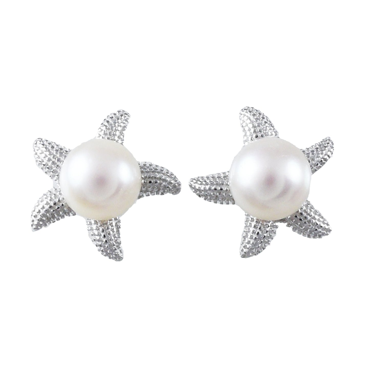 Hawaiian Genuine White Pearl Starfish Earrings, Sterling Silver White Pearl Starfish Stud Post Earrings, Hawaiian Birthday Mother Mom Gift