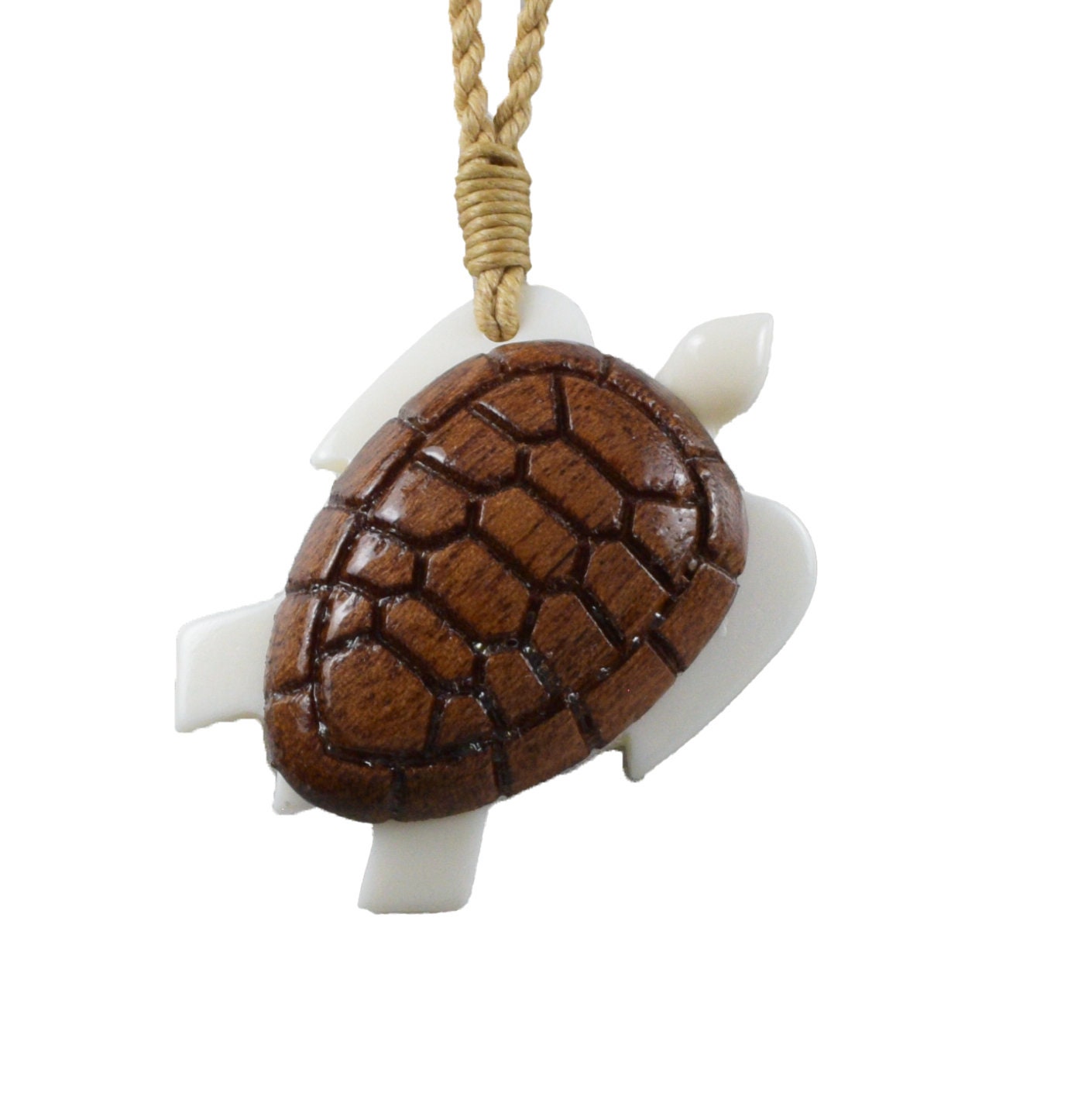 Hawaiian Genuine Koa Wood Sea Turtle Necklace, Hand Carved Buffalo Bone Sea Turtle Necklace, Christmas Anniversary Birthday Mother Mom Gift