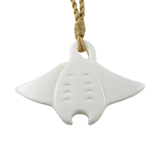 Hawaiian Manta Ray Necklace, Hand Carved Buffalo Bone Manta Ray Necklace, Christmas Present, Anniversary Birthday Mother Mom Gift