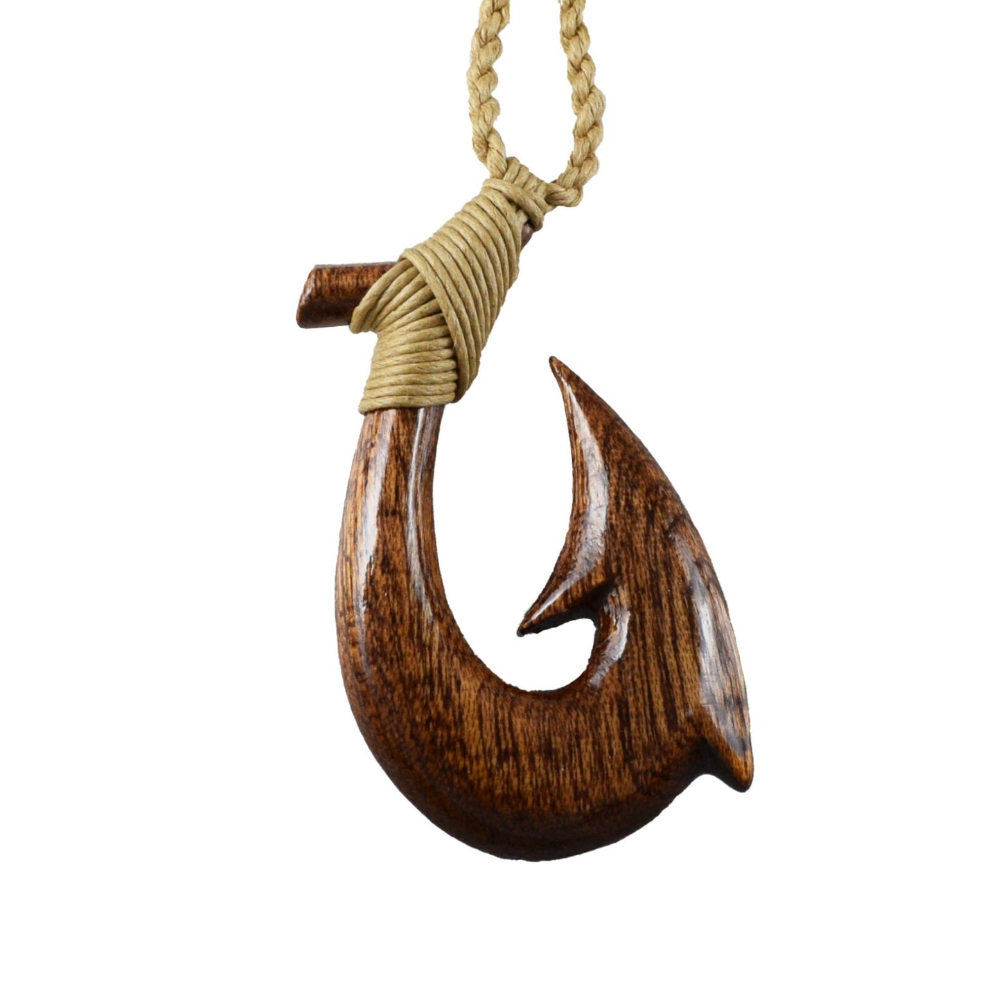 Hawaiian Large Genuine Koa Wood Fish Hook Necklace, Hand Carved Koa Wood Fish Hook Necklace, Christmas Mother Mom Anniversary Birthday Gift