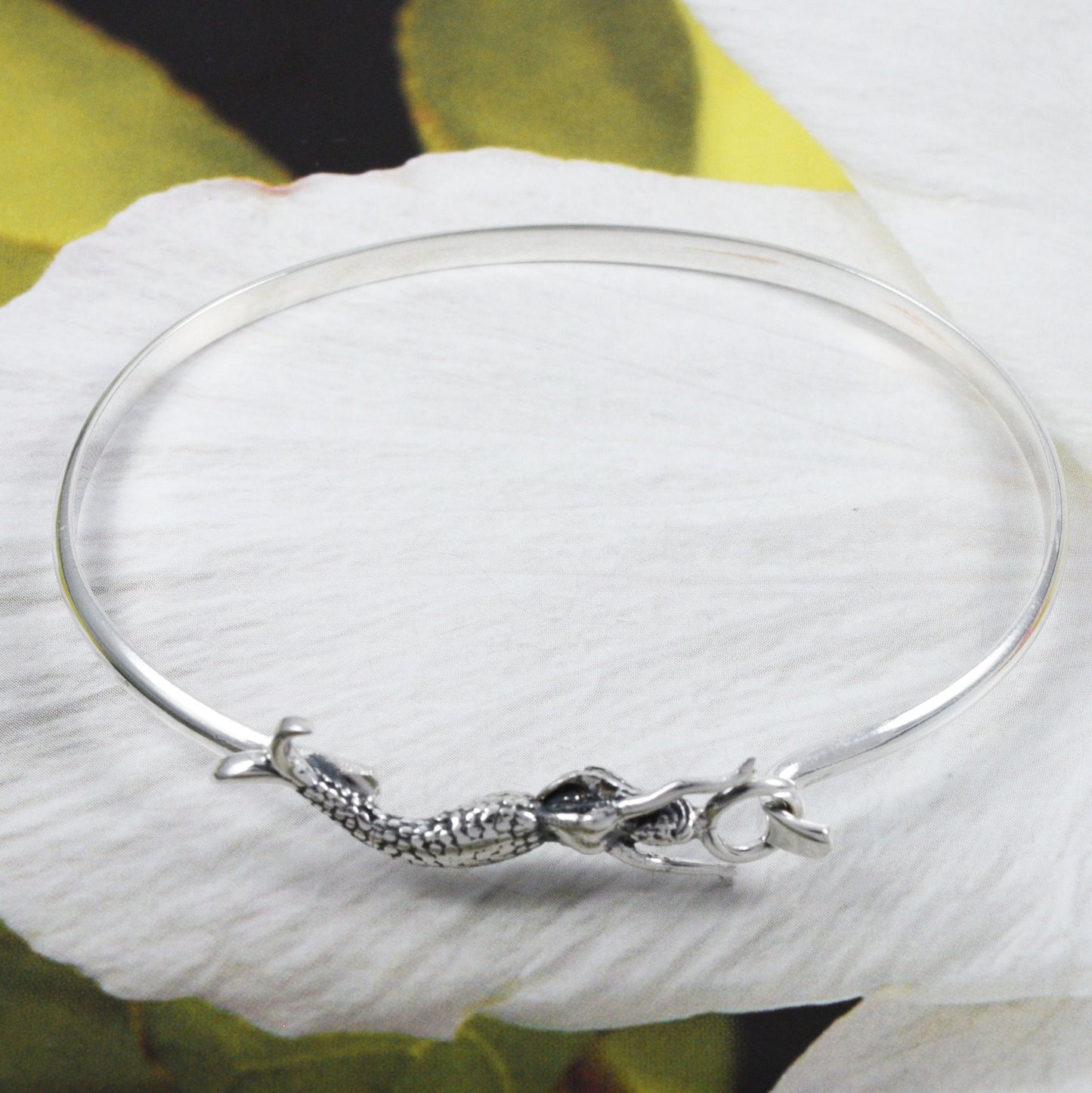 Hawaiian Mermaid Bangle Bracelet, Sterling Silver Mermaid Bracelet, Christmas Mother Mom Birthday Gift