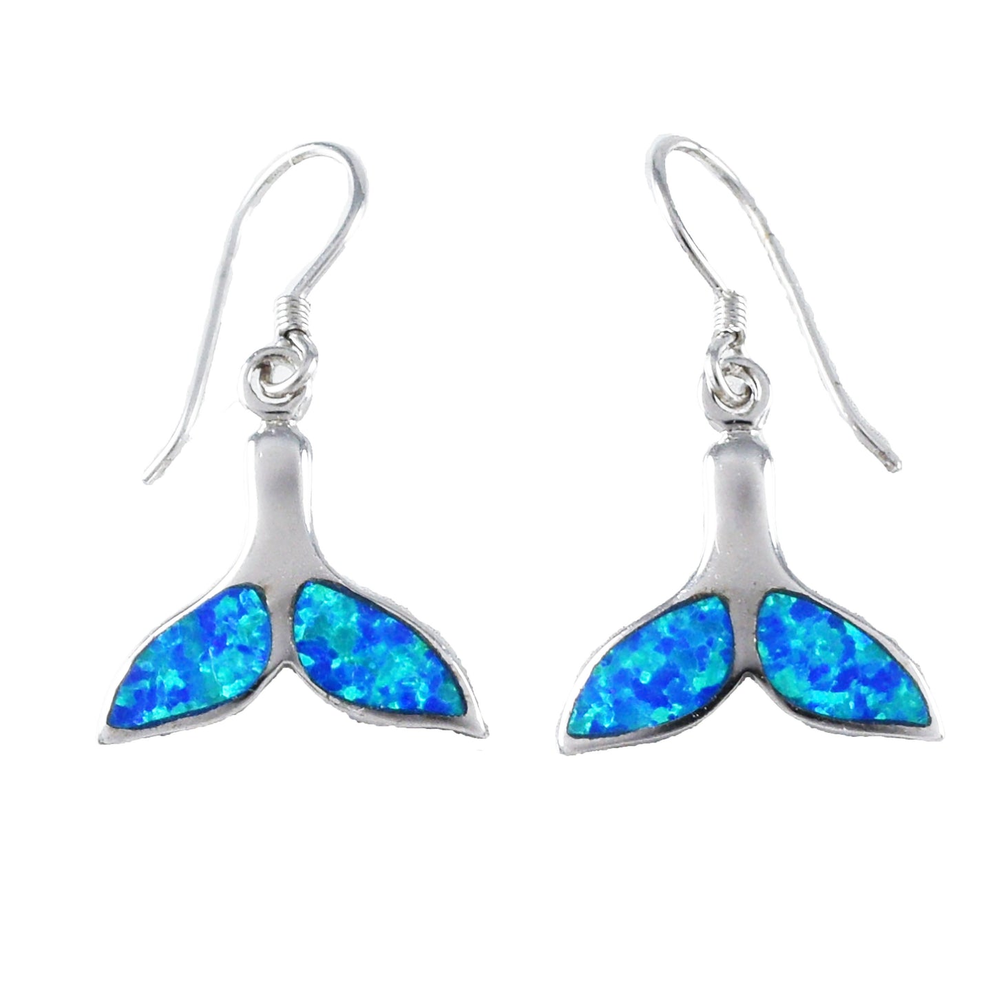 Hawaiian Large Blue Opal Dolphin Tail Earrings, Sterling Silver Blue Opal Dolphin Tail Dangle Earrings, Christmas Mother Mom Birthday Gift