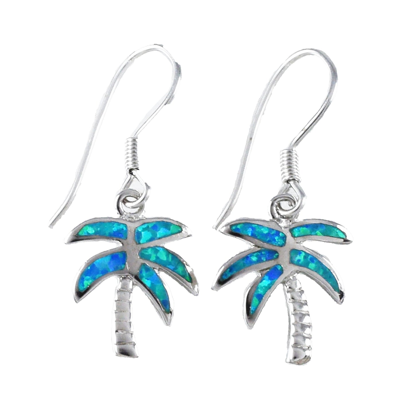 Hawaiian Blue Opal Palm Tree Earrings, Sterling Silver Opal Palm Tree Dangle Earrings, Hawaiian Jewelry, Christmas Mother Mom Birthday Gift