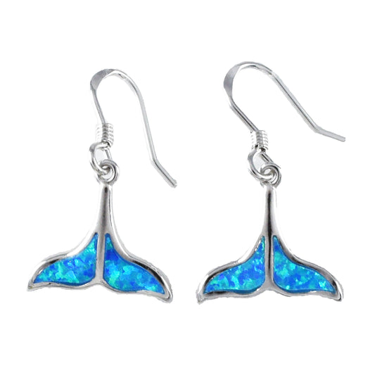 Hawaiian Dolphin Tail Earrings, Sterling Silver Blue Opal Dolphin Tail Dangle Earrings, Hawaiian Jewelry, Christmas Present Birthday Gift