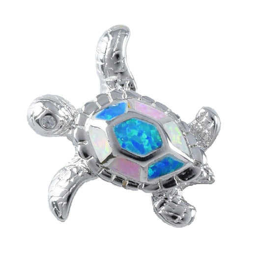 Hawaiian Blue Pink White Opal Sea Turtle Pendant, Sterling Silver Opal Sea Turtle Pendant, Christmas Birthday Mom Gift