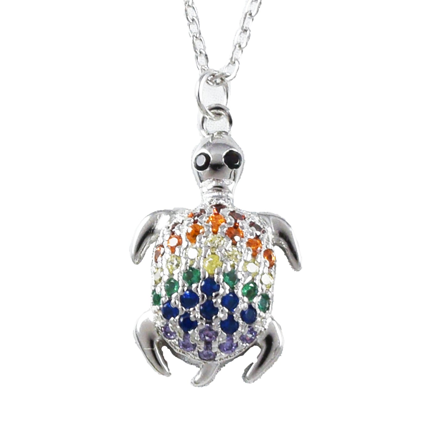 Hawaiian Rainbow Color Sea Turtle Necklace, Sterling Silver Turtle CZ Necklace, Hawaiian Christmas Anniversary Birthday Mom Gift