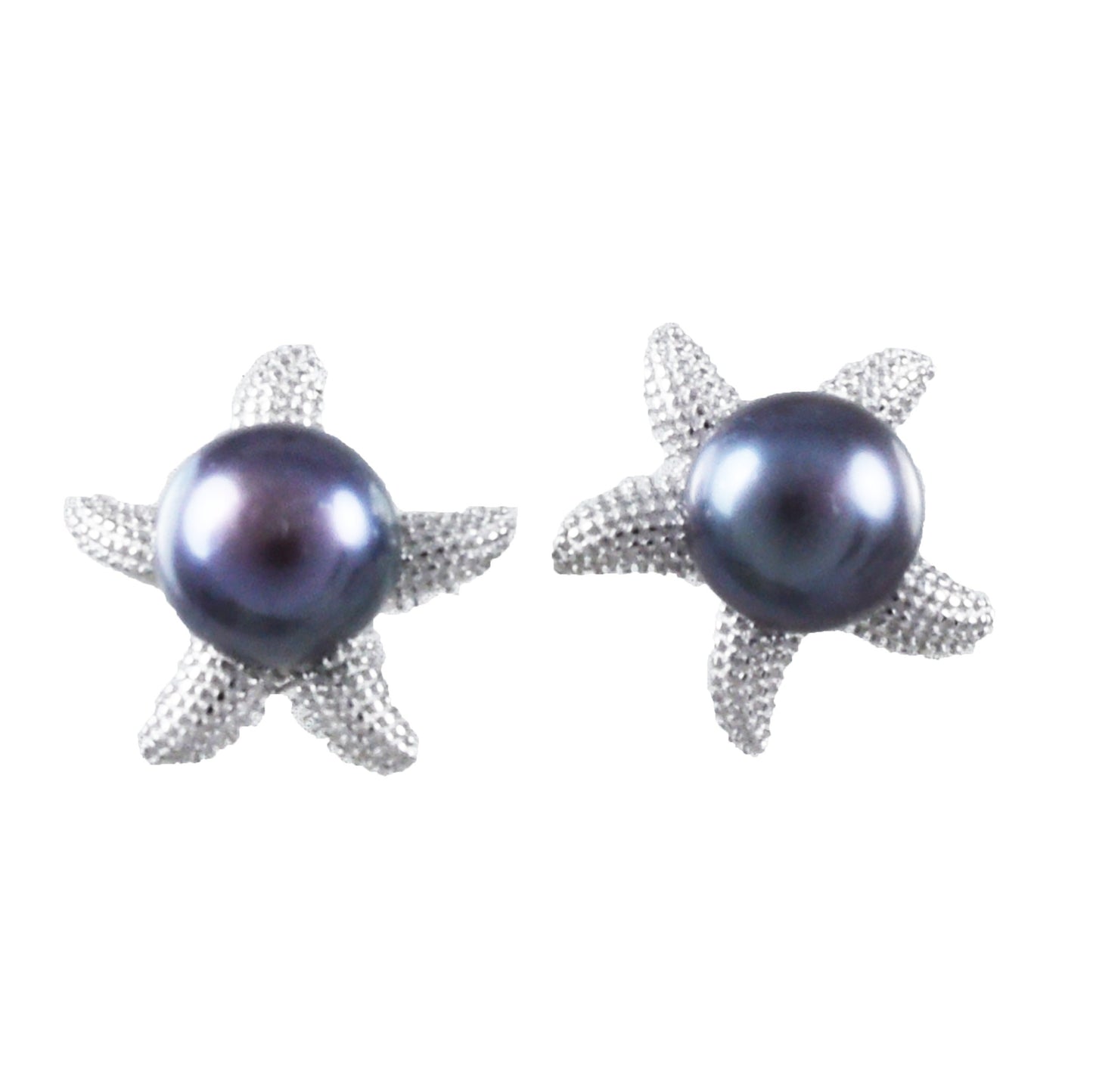 Hawaiian Genuine Black Pearl Starfish Earrings, Sterling Silver Black Pearl Starfish Stud Post Earrings, Hawaiian Birthday Mother Mom Gift