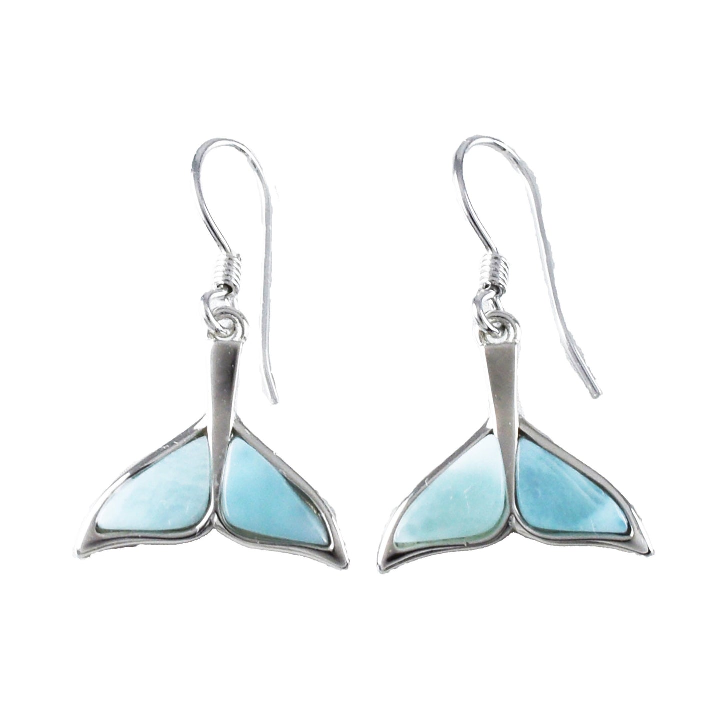 Hawaiian Genuine Larimar Dolphin Tail Earrings, Sterling Silver Larimar Dolphin Tail Dangle Earrings, Christmas Mother Mom Birthday Gift