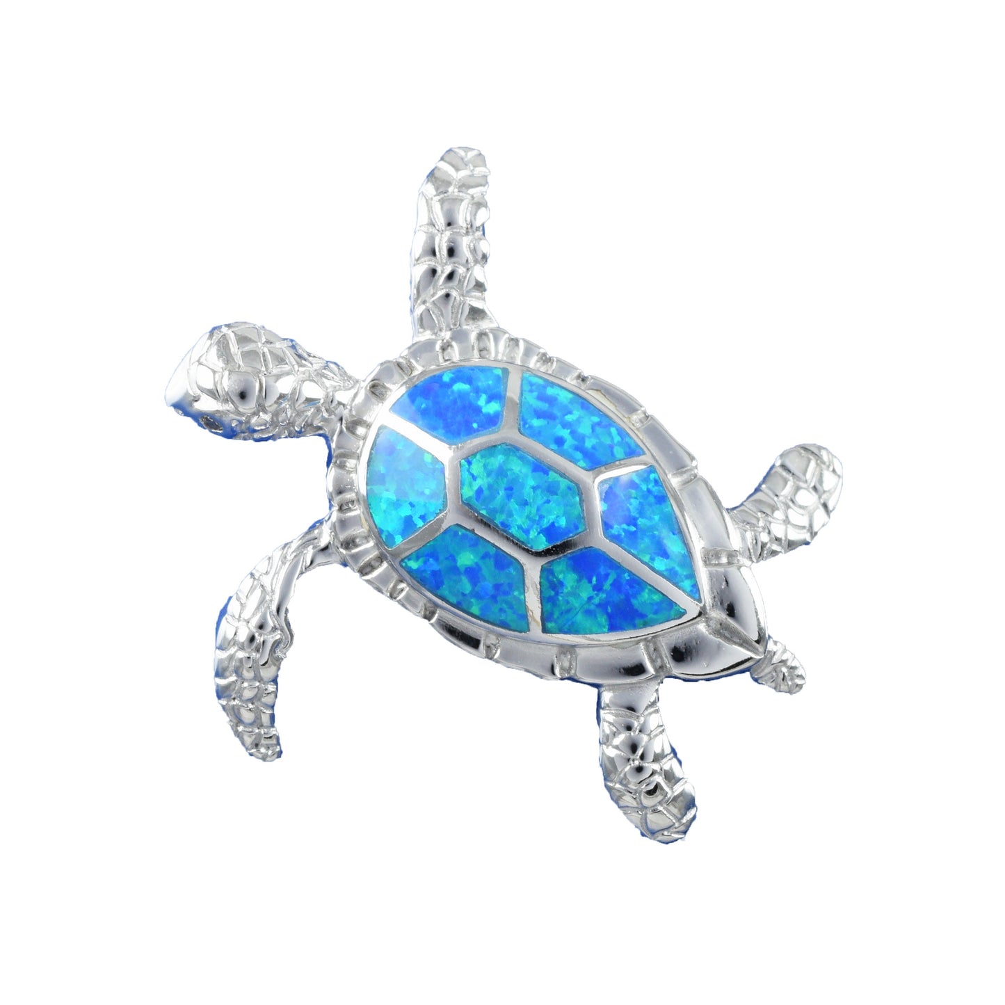 Hawaiian X-Large Blue Opal Sea Turtle Pendant, Sterling Silver Blue Opal Inlay Sea Turtle Pendant, Hawaiian Christmas Mother Birthday Gift