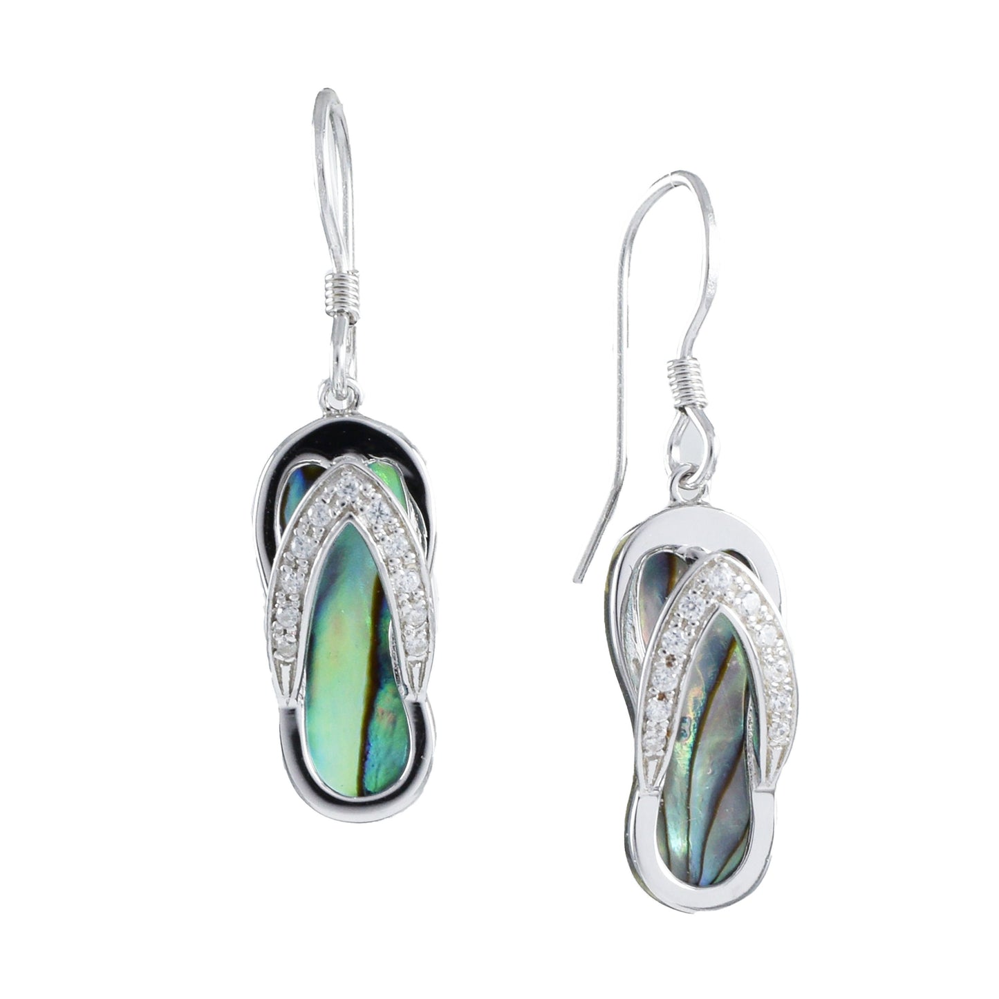 Hawaiian Genuine Abalone Shell Slipper Earrings, Sterling Silver Slipper CZ Dangle Earrings, Christmas Mom Birthday Gift