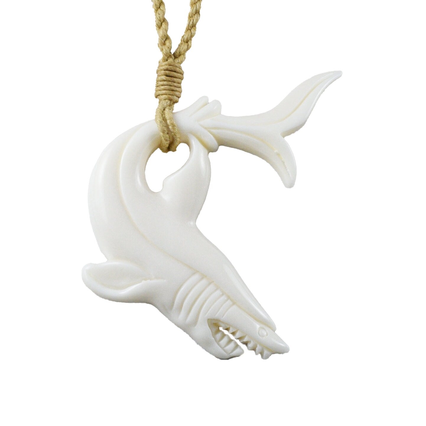 Hawaiian Large Shark Necklace, Hand Carved Buffalo Bone Shark Necklace, Christmas Present, Anniversary Mother Mom Birthday Gift