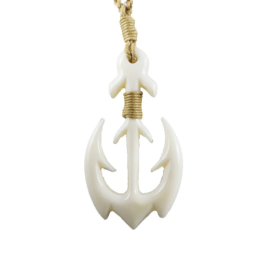 Hawaiian Anchor Necklace, Hand Carved Buffalo Bone Anchor Necklace, Christmas Present, Anniversary Birthday Mother Mom Gift