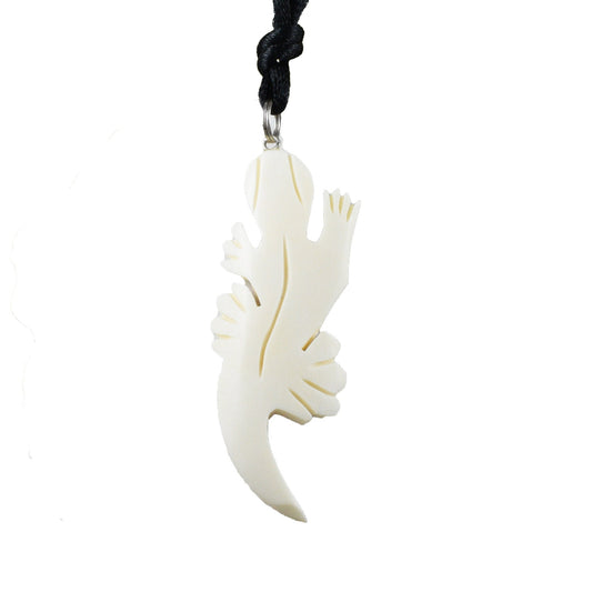 Hawaiian Gecko Necklace, Hand Carved Buffalo Bone Gecko Necklace, Christmas Present, Anniversary Birthday Mother Mom Gift