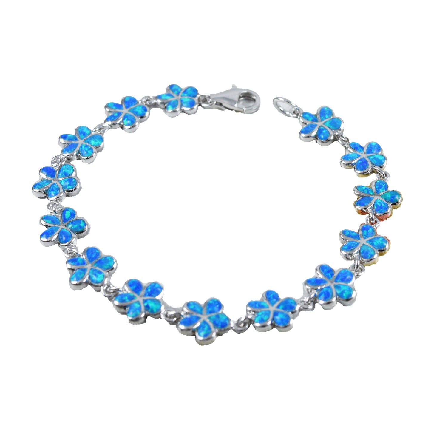 Hawaiian Blue Opal Plumeria Flower Bracelet, Sterling Silver Blue Opal Plumeria Bracelet, Christmas Mom Birthday Gift