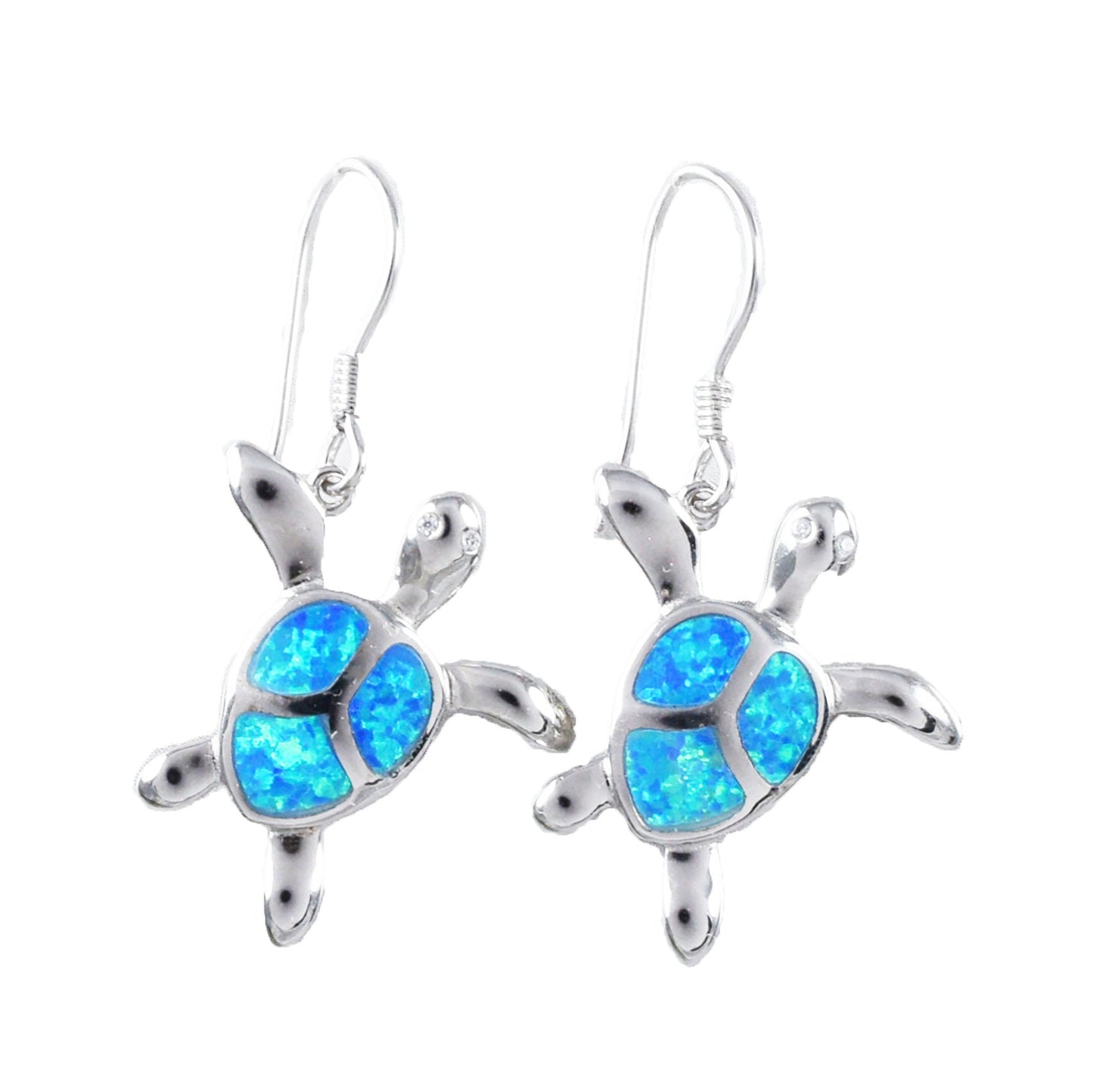 Hawaiian Large Blue Opal Sea Turtle Earring, Sterling Silver Blue Opal Sea Turtle Dangle Earring, Christmas Present Birthday Mother Mom Gift